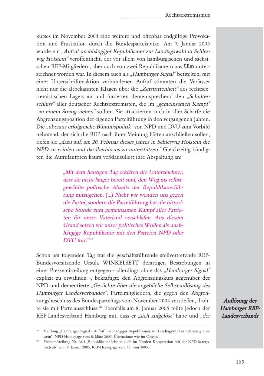 Seite 166 des Verfassungsschutzbericht 2005 Baden-Württemberg