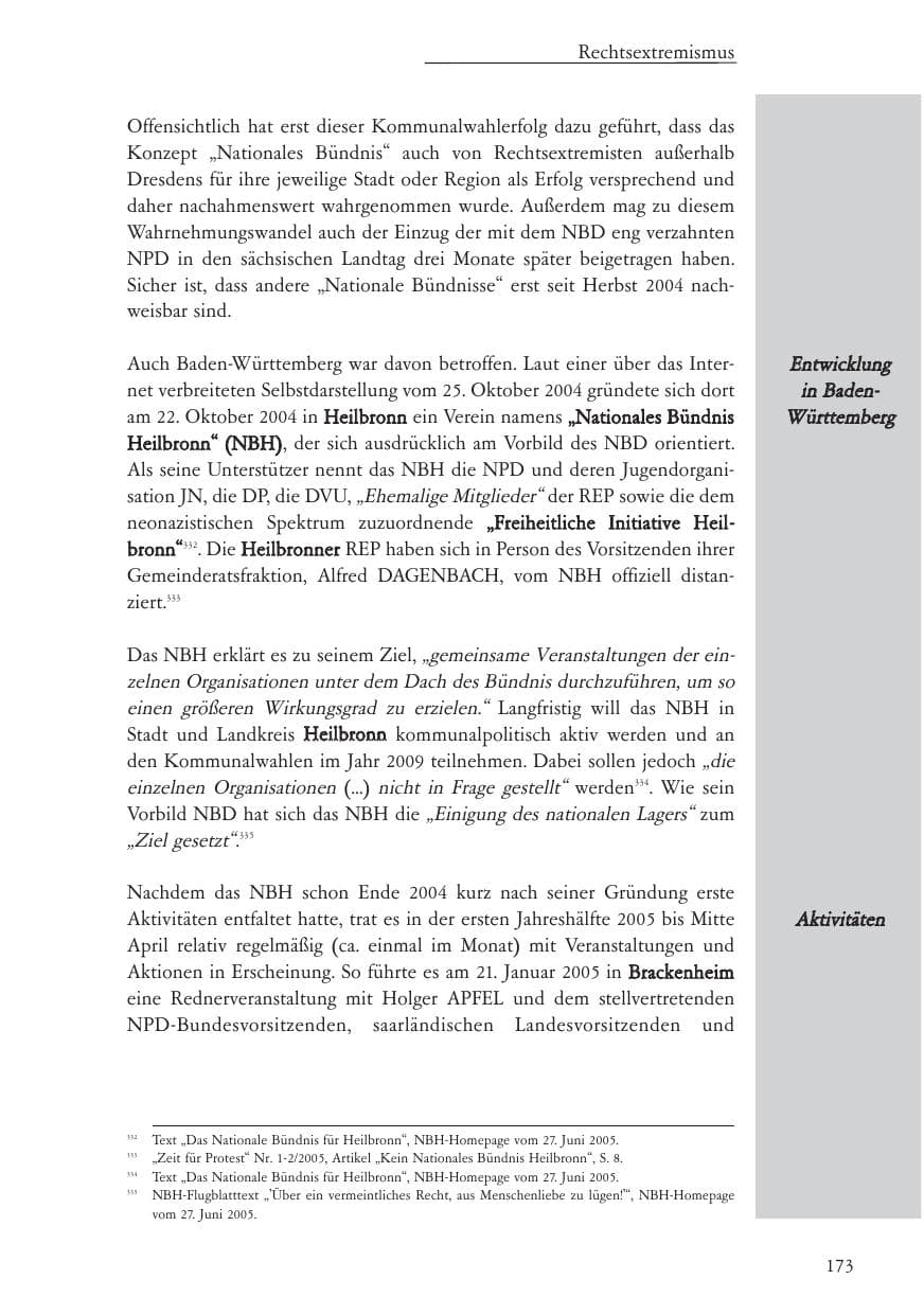 Seite 174 des Verfassungsschutzbericht 2005 Baden-Württemberg