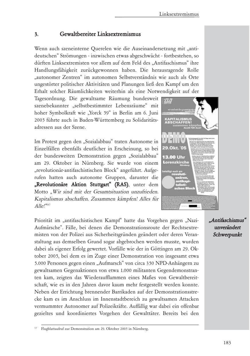Seite 184 des Verfassungsschutzbericht 2005 Baden-Württemberg