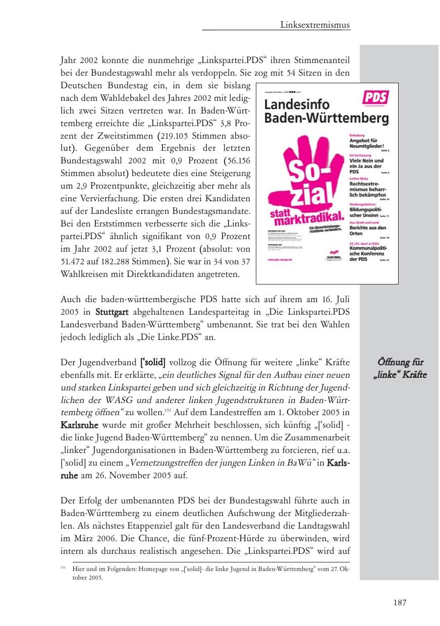 Seite 188 des Verfassungsschutzbericht 2005 Baden-Württemberg