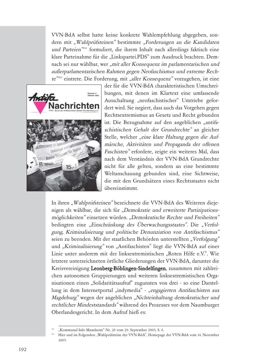 Seite 193 des Verfassungsschutzbericht 2005 Baden-Württemberg