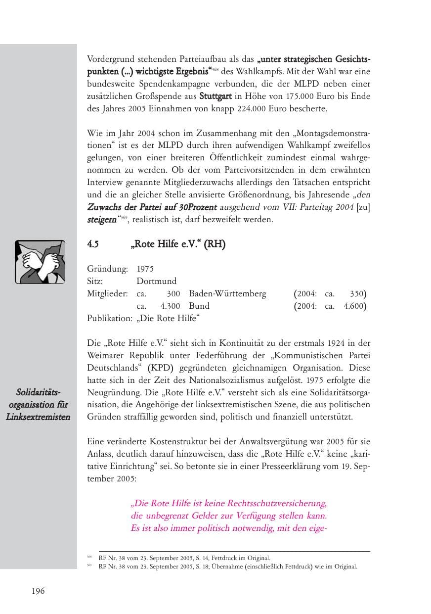 Seite 197 des Verfassungsschutzbericht 2005 Baden-Württemberg