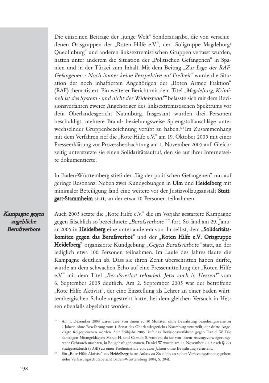 Seite 199 des Verfassungsschutzbericht 2005 Baden-Württemberg