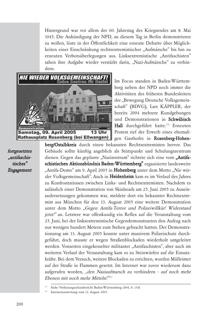 Seite 201 des Verfassungsschutzbericht 2005 Baden-Württemberg