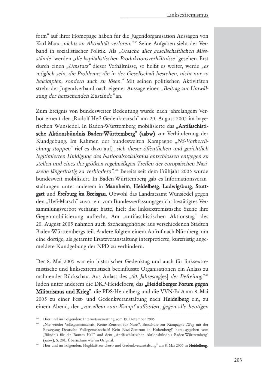 Seite 204 des Verfassungsschutzbericht 2005 Baden-Württemberg