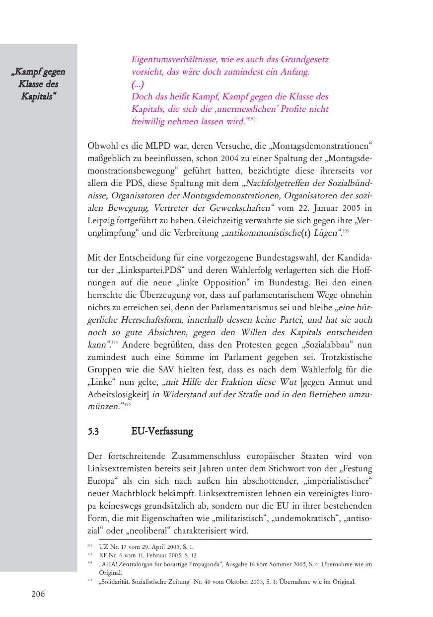 Seite 207 des Verfassungsschutzbericht 2005 Baden-Württemberg