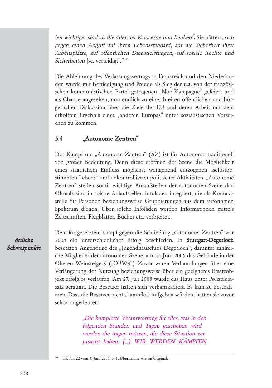 Seite 209 des Verfassungsschutzbericht 2005 Baden-Württemberg