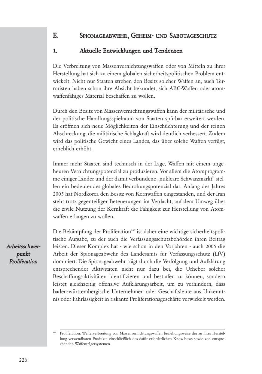 Seite 227 des Verfassungsschutzbericht 2005 Baden-Württemberg
