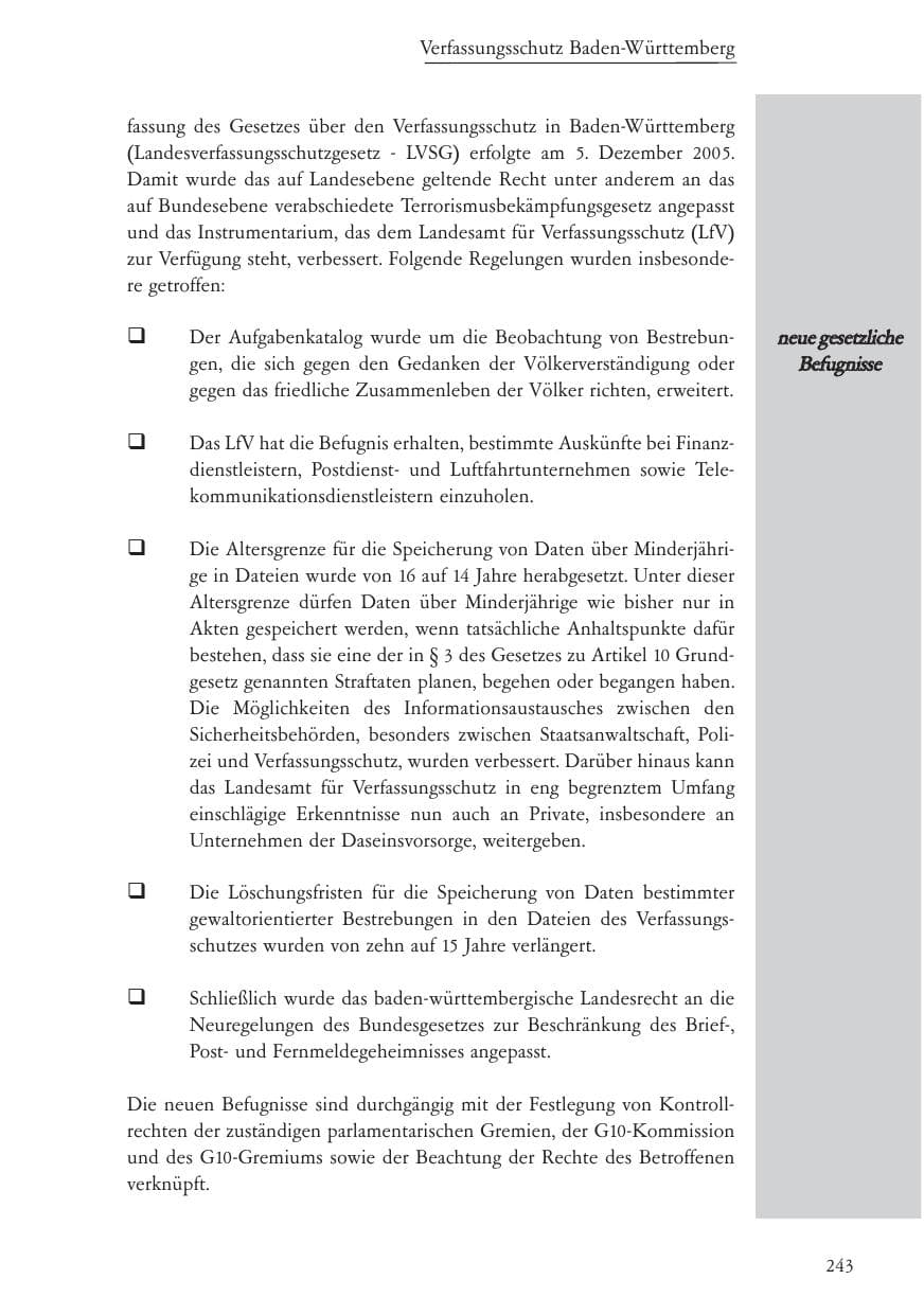 Seite 244 des Verfassungsschutzbericht 2005 Baden-Württemberg