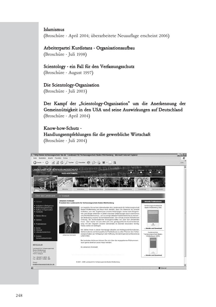 Seite 249 des Verfassungsschutzbericht 2005 Baden-Württemberg