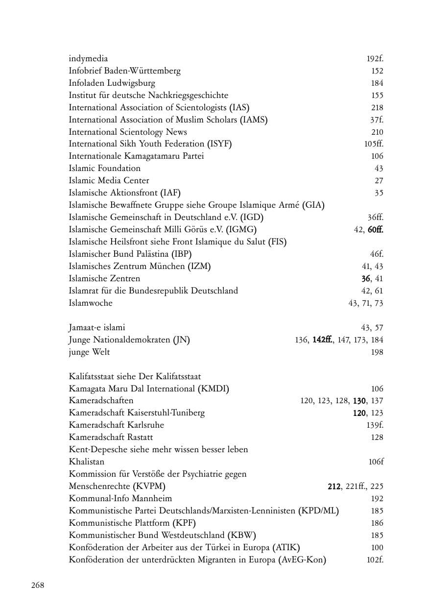 Seite 269 des Verfassungsschutzbericht 2005 Baden-Württemberg