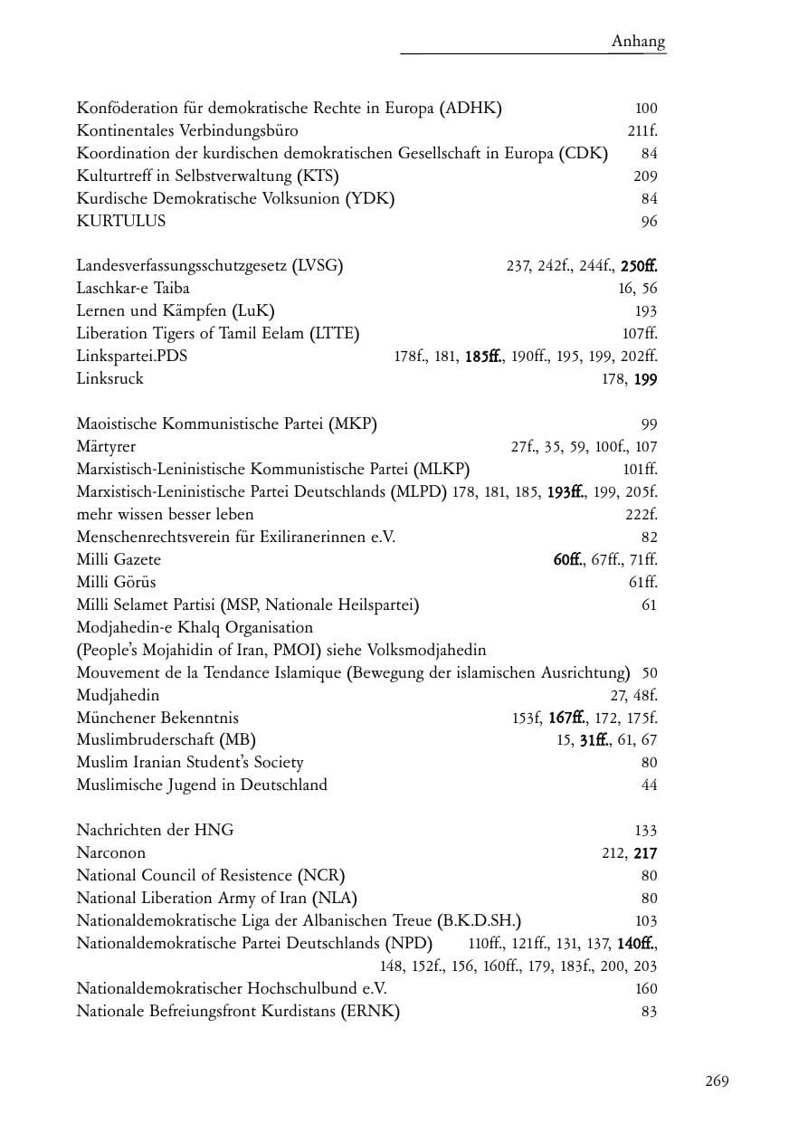 Seite 270 des Verfassungsschutzbericht 2005 Baden-Württemberg