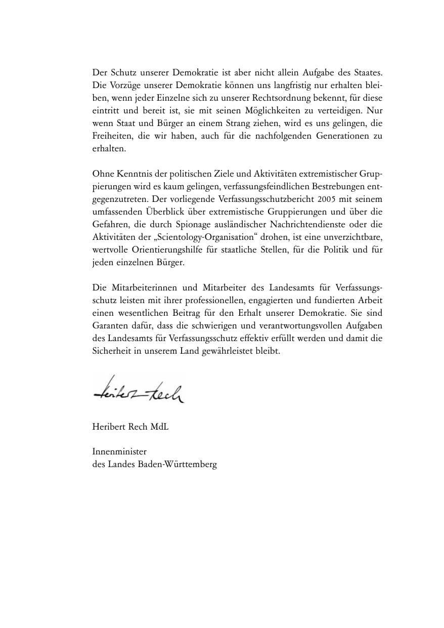 Seite 5 des Verfassungsschutzbericht 2005 Baden-Württemberg