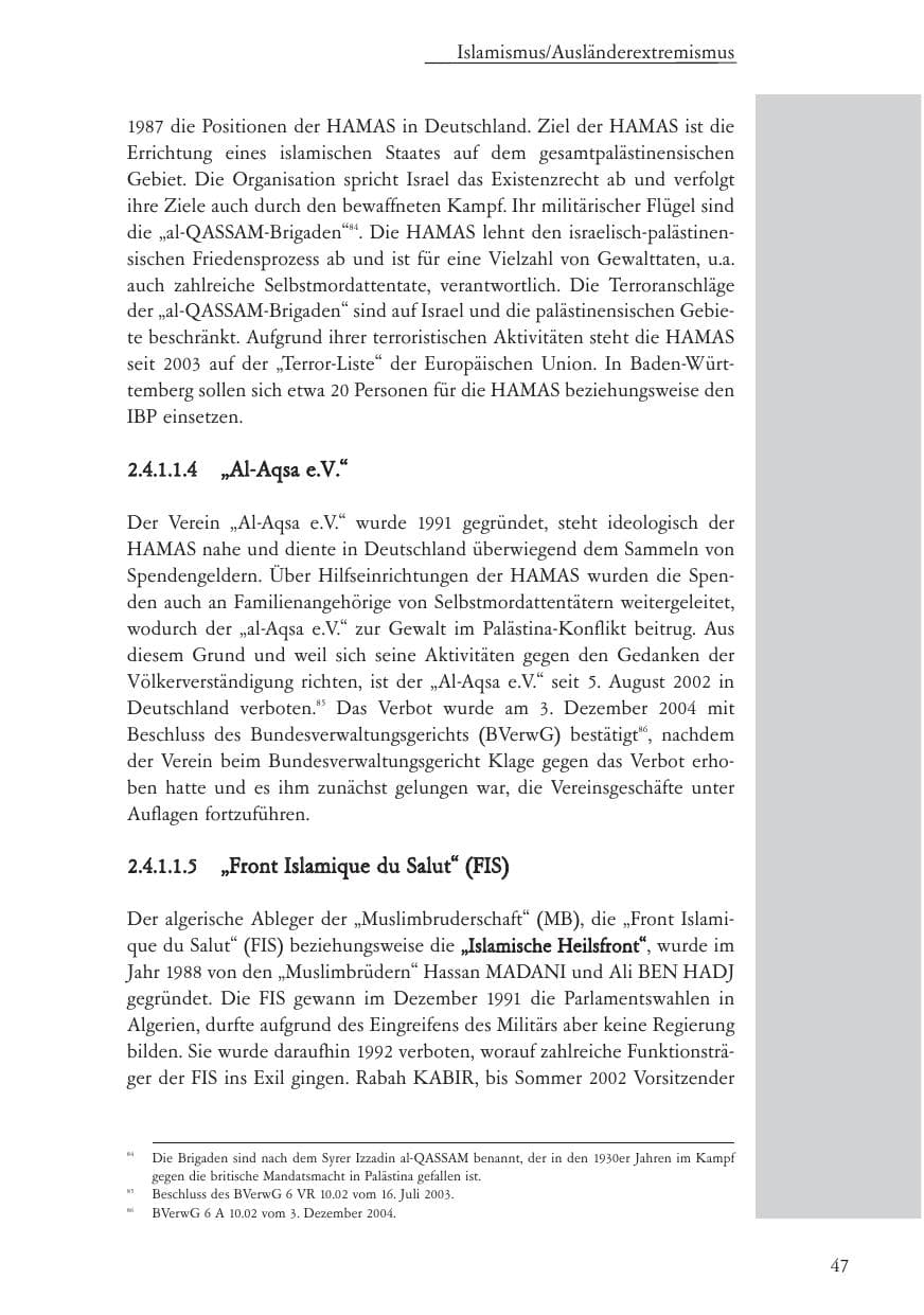 Seite 48 des Verfassungsschutzbericht 2005 Baden-Württemberg