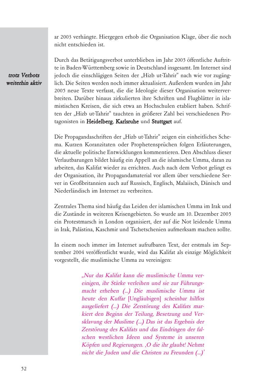 Seite 53 des Verfassungsschutzbericht 2005 Baden-Württemberg