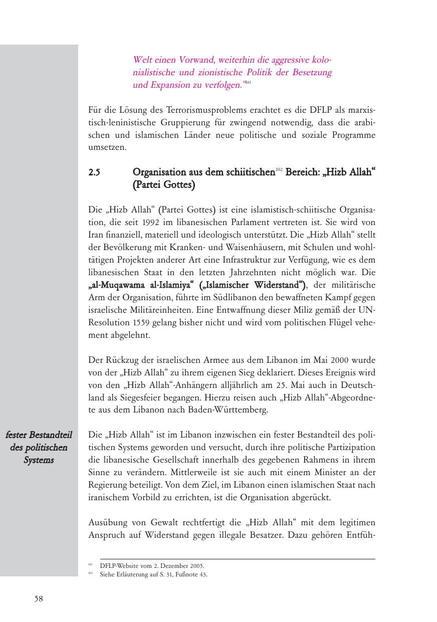 Seite 59 des Verfassungsschutzbericht 2005 Baden-Württemberg