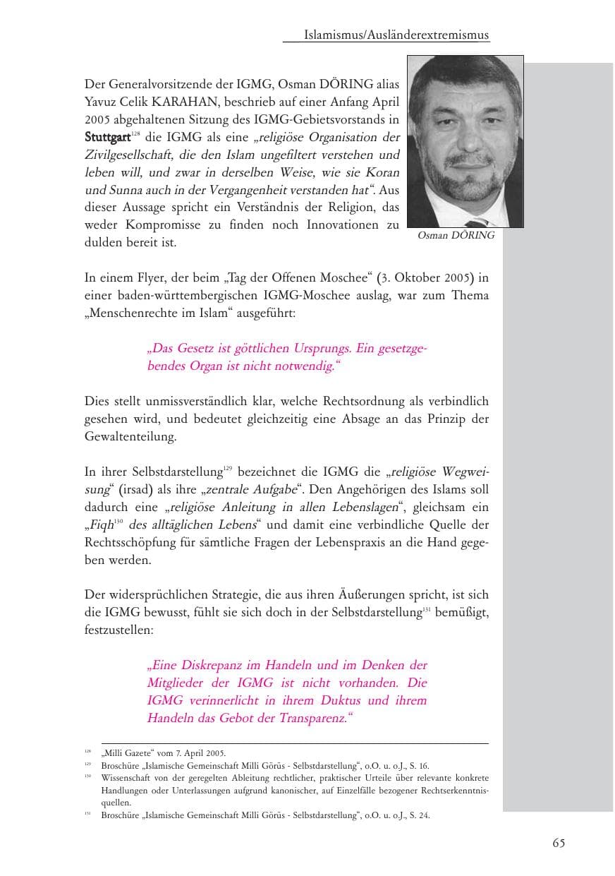 Seite 66 des Verfassungsschutzbericht 2005 Baden-Württemberg