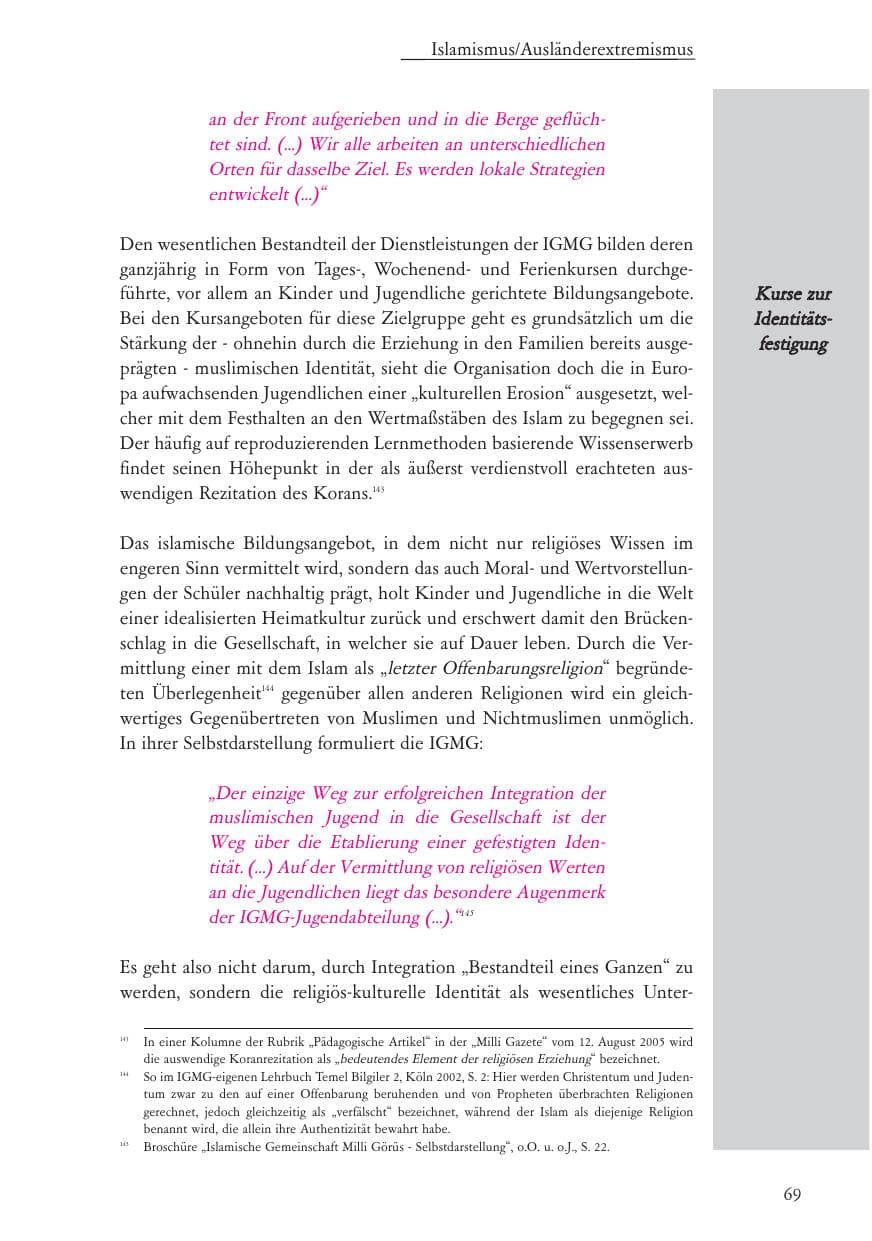 Seite 70 des Verfassungsschutzbericht 2005 Baden-Württemberg