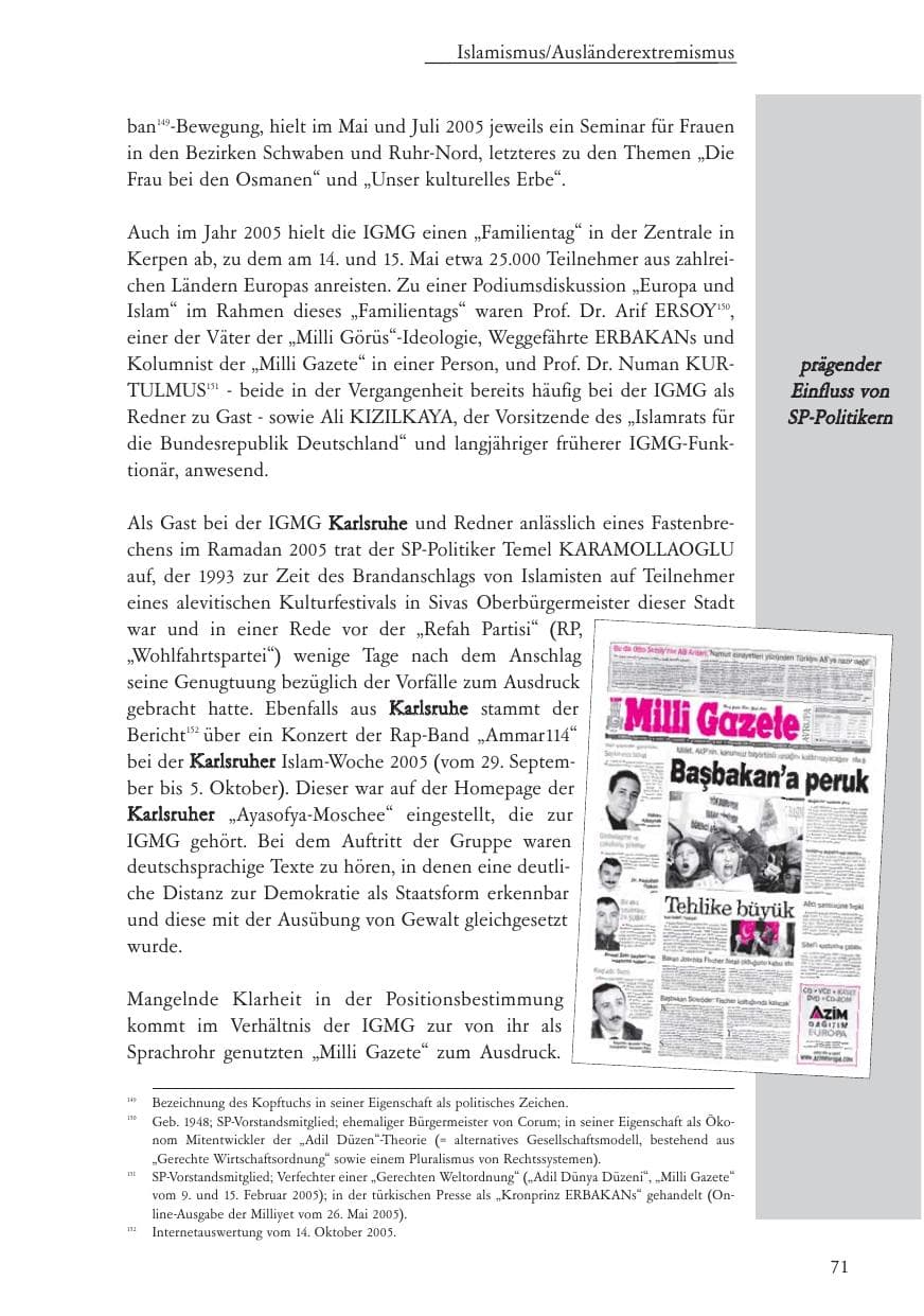 Seite 72 des Verfassungsschutzbericht 2005 Baden-Württemberg