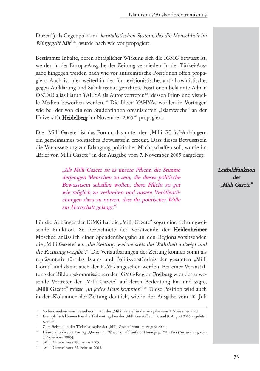 Seite 74 des Verfassungsschutzbericht 2005 Baden-Württemberg