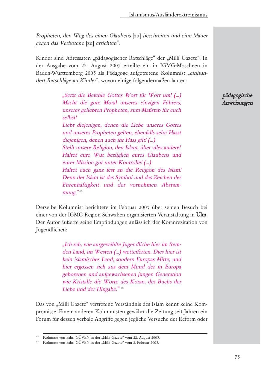 Seite 76 des Verfassungsschutzbericht 2005 Baden-Württemberg