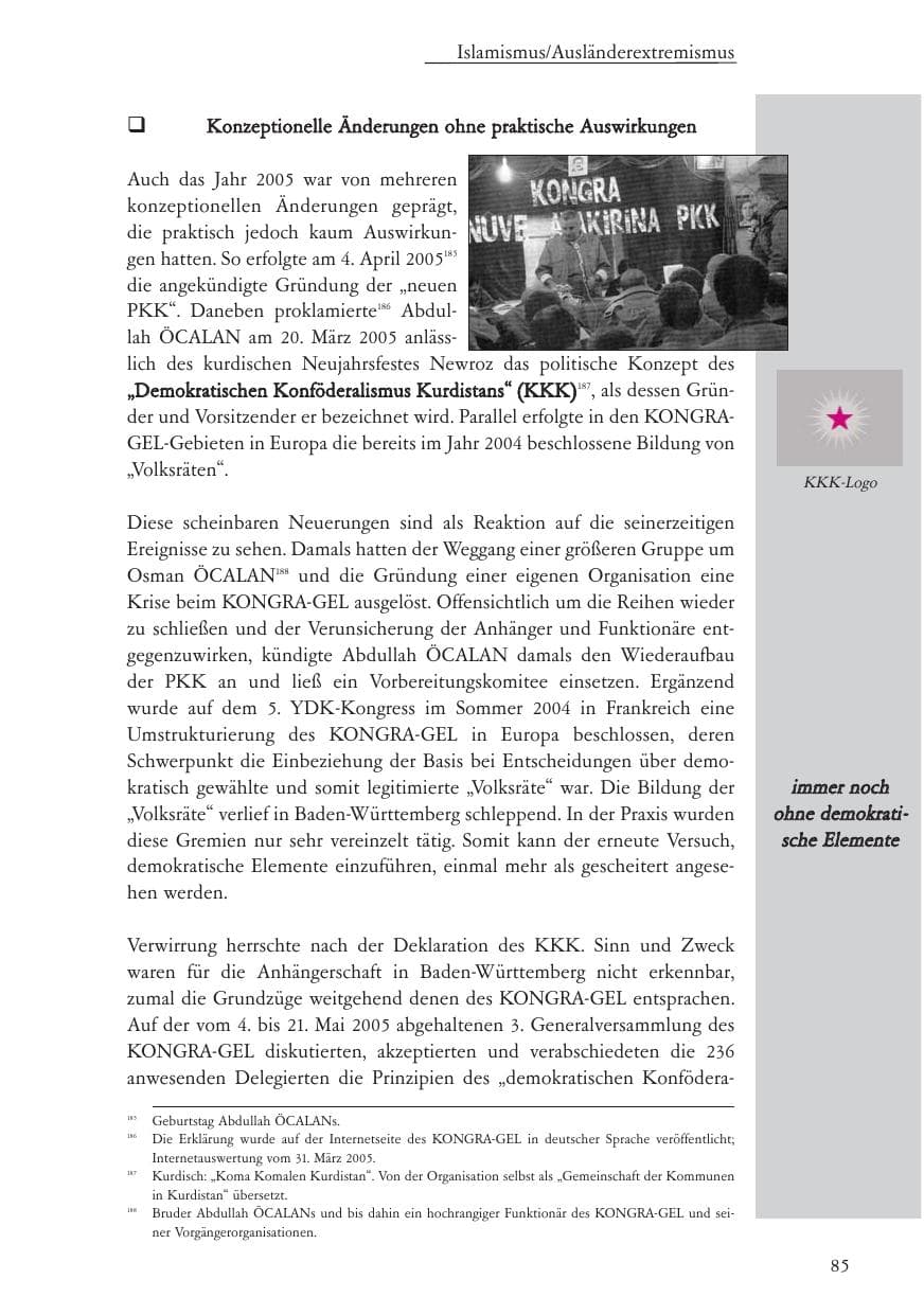 Seite 86 des Verfassungsschutzbericht 2005 Baden-Württemberg