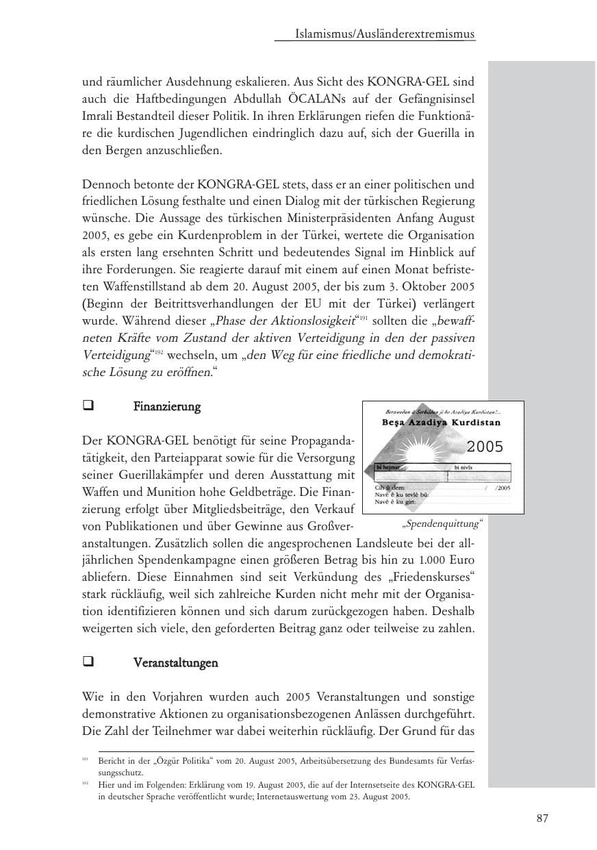 Seite 88 des Verfassungsschutzbericht 2005 Baden-Württemberg