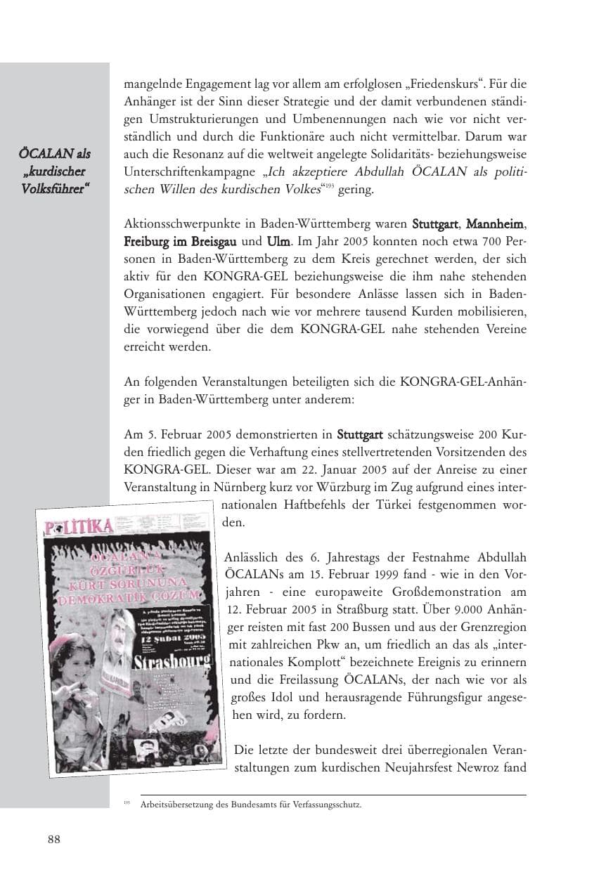 Seite 89 des Verfassungsschutzbericht 2005 Baden-Württemberg