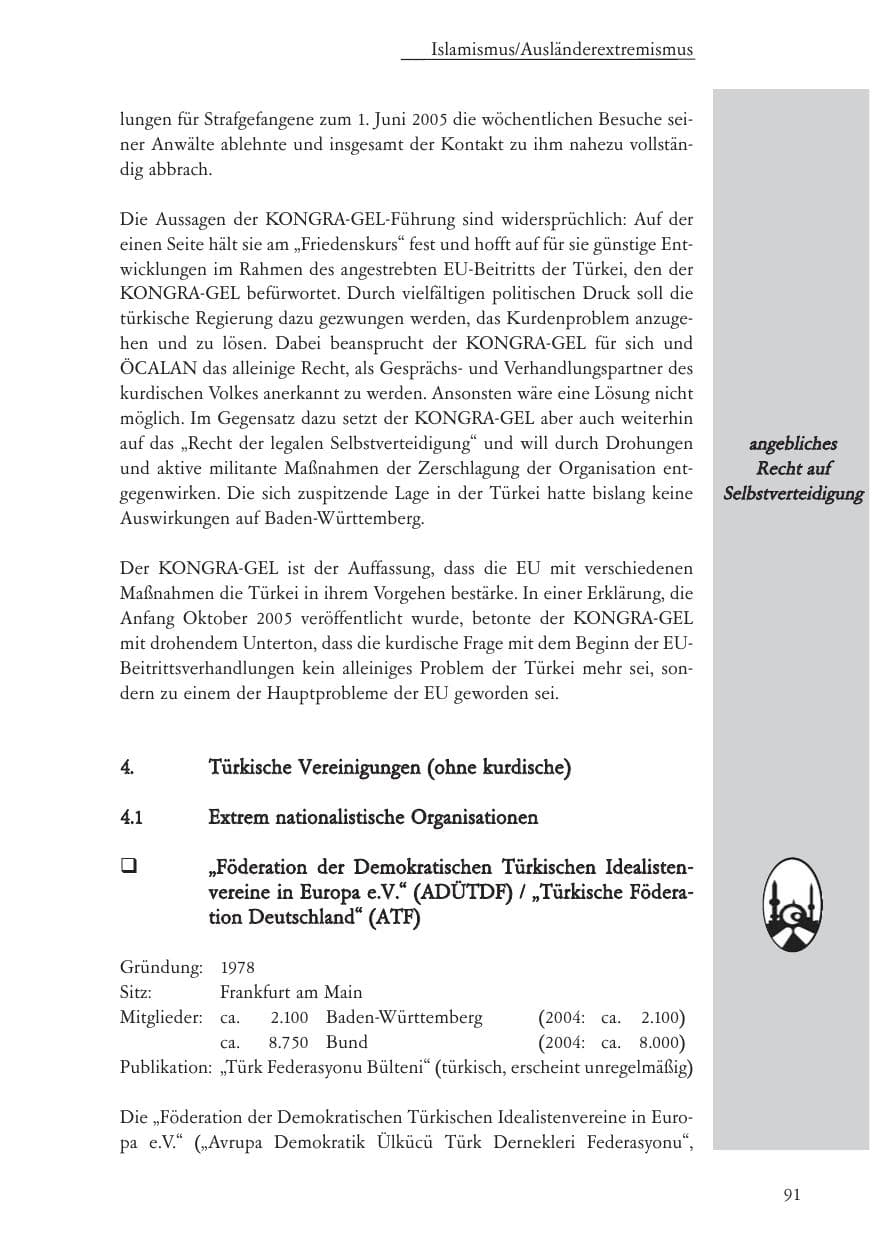 Seite 92 des Verfassungsschutzbericht 2005 Baden-Württemberg