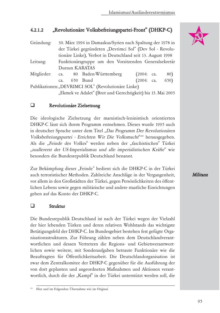 Seite 96 des Verfassungsschutzbericht 2005 Baden-Württemberg