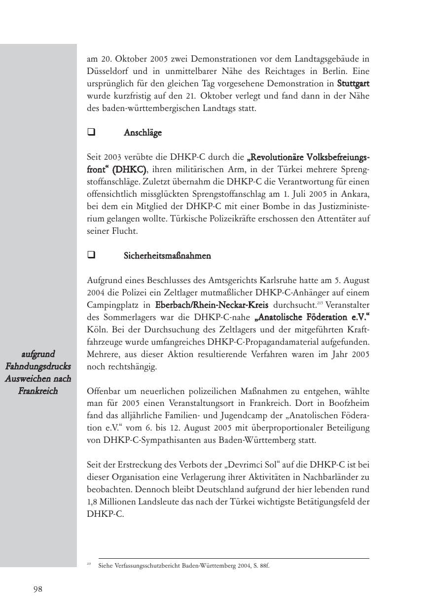Seite 99 des Verfassungsschutzbericht 2005 Baden-Württemberg