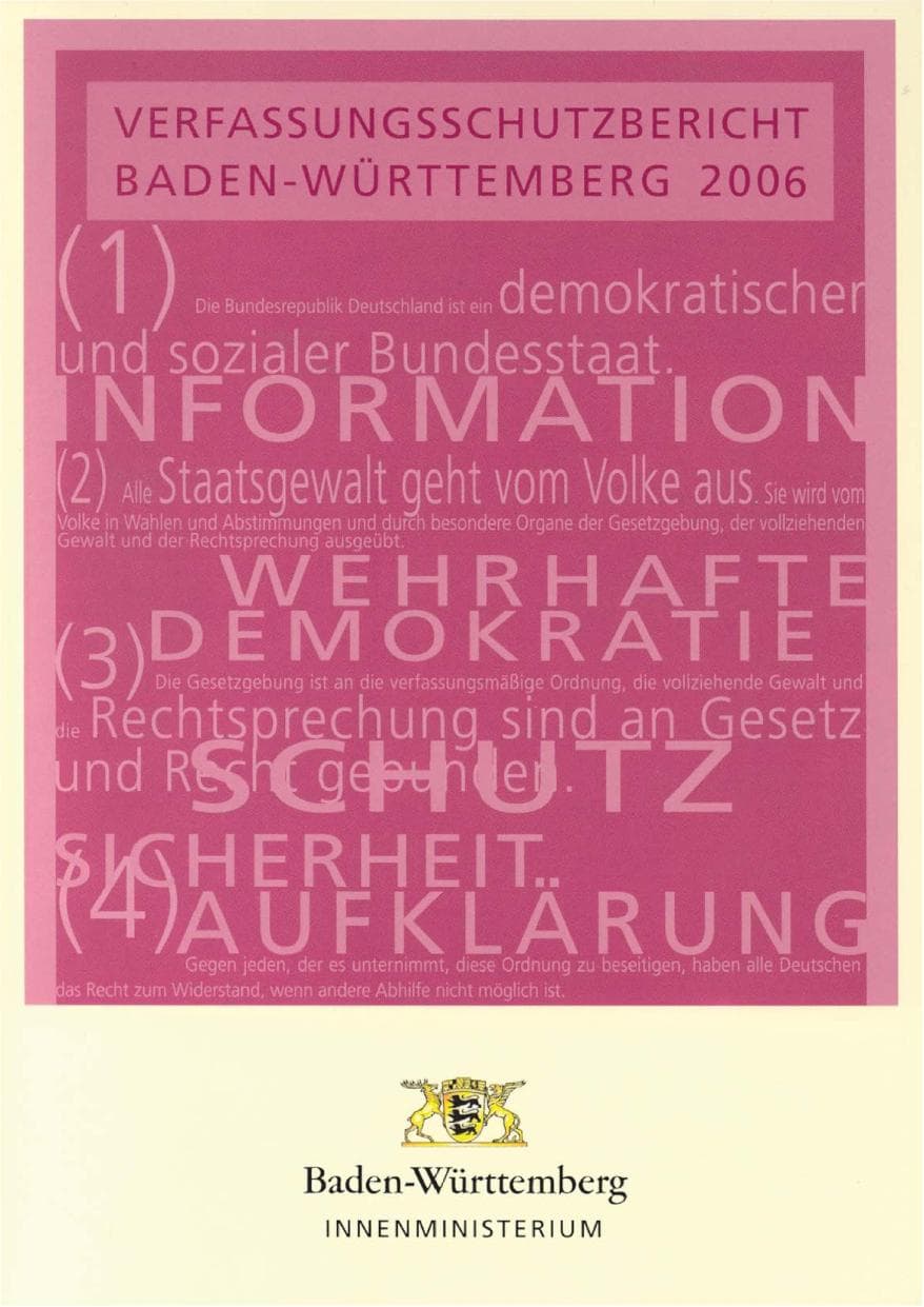 Seite 1 des Verfassungsschutzbericht 2006 Baden-Württemberg