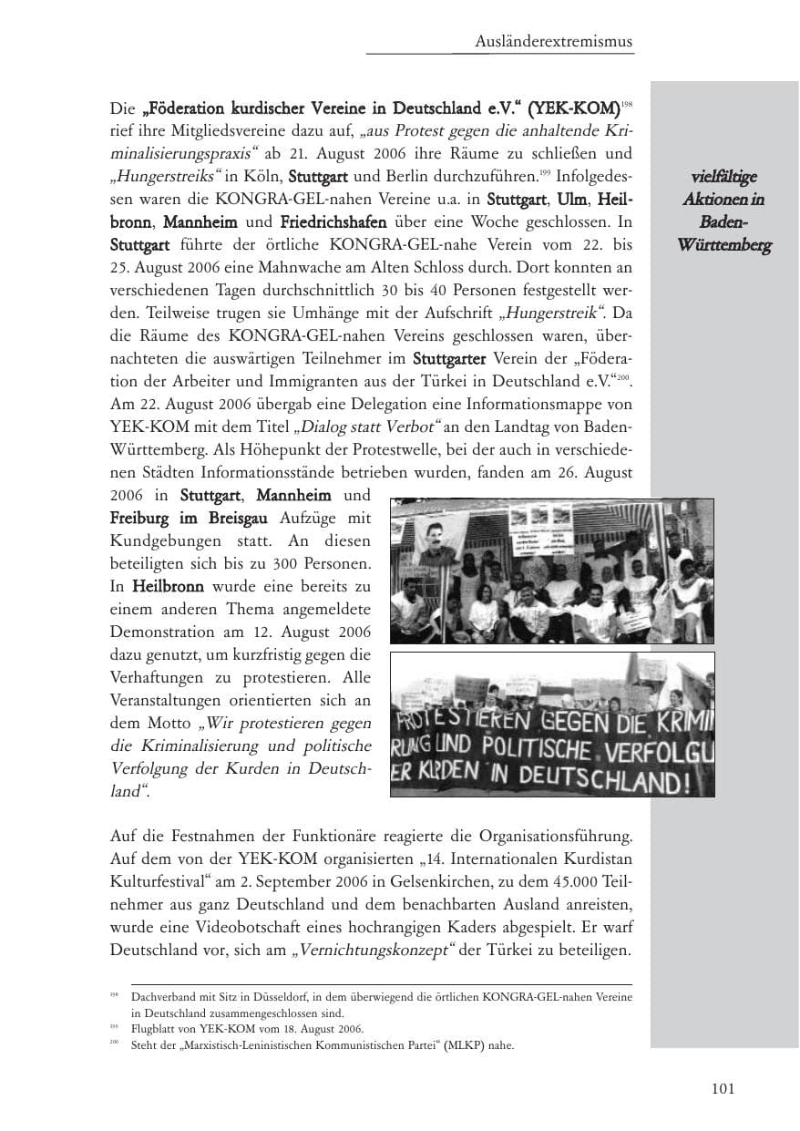 Seite 102 des Verfassungsschutzbericht 2006 Baden-Württemberg