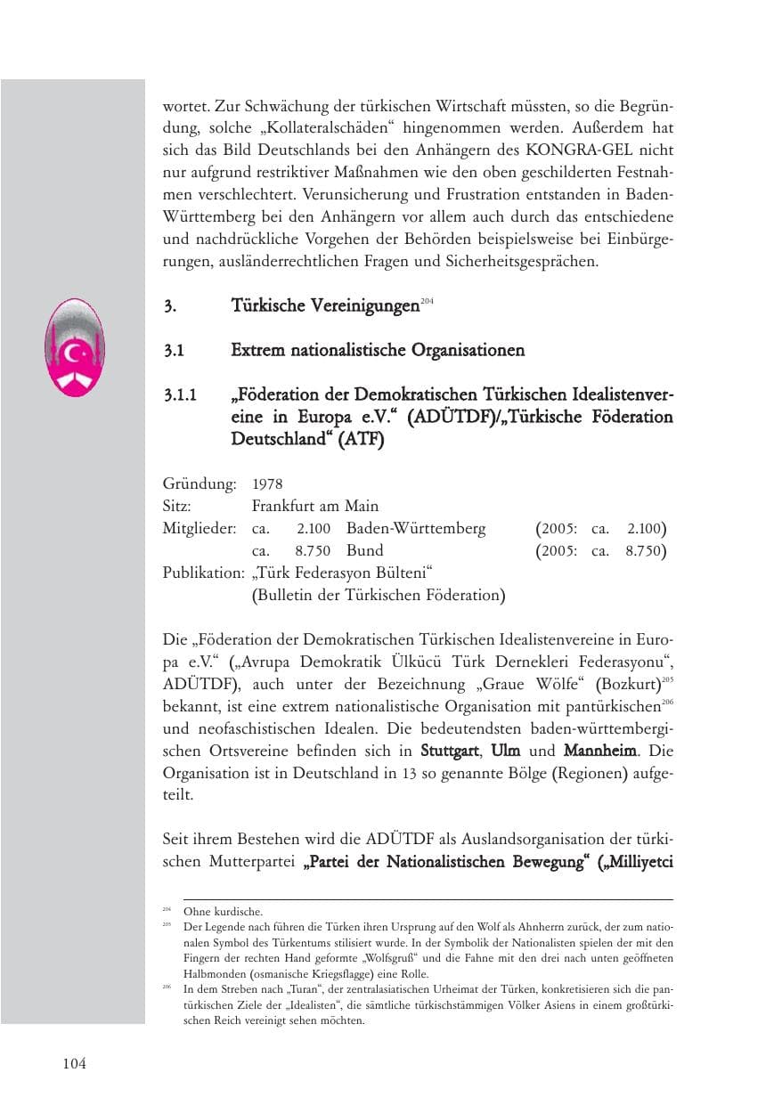 Seite 105 des Verfassungsschutzbericht 2006 Baden-Württemberg