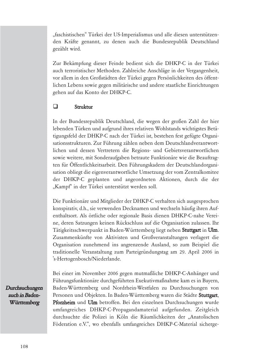 Seite 109 des Verfassungsschutzbericht 2006 Baden-Württemberg