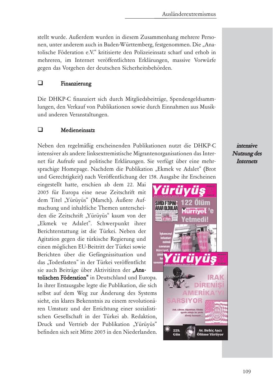 Seite 110 des Verfassungsschutzbericht 2006 Baden-Württemberg