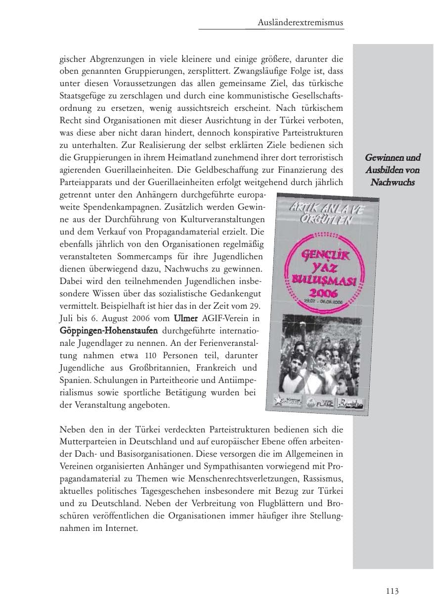 Seite 114 des Verfassungsschutzbericht 2006 Baden-Württemberg