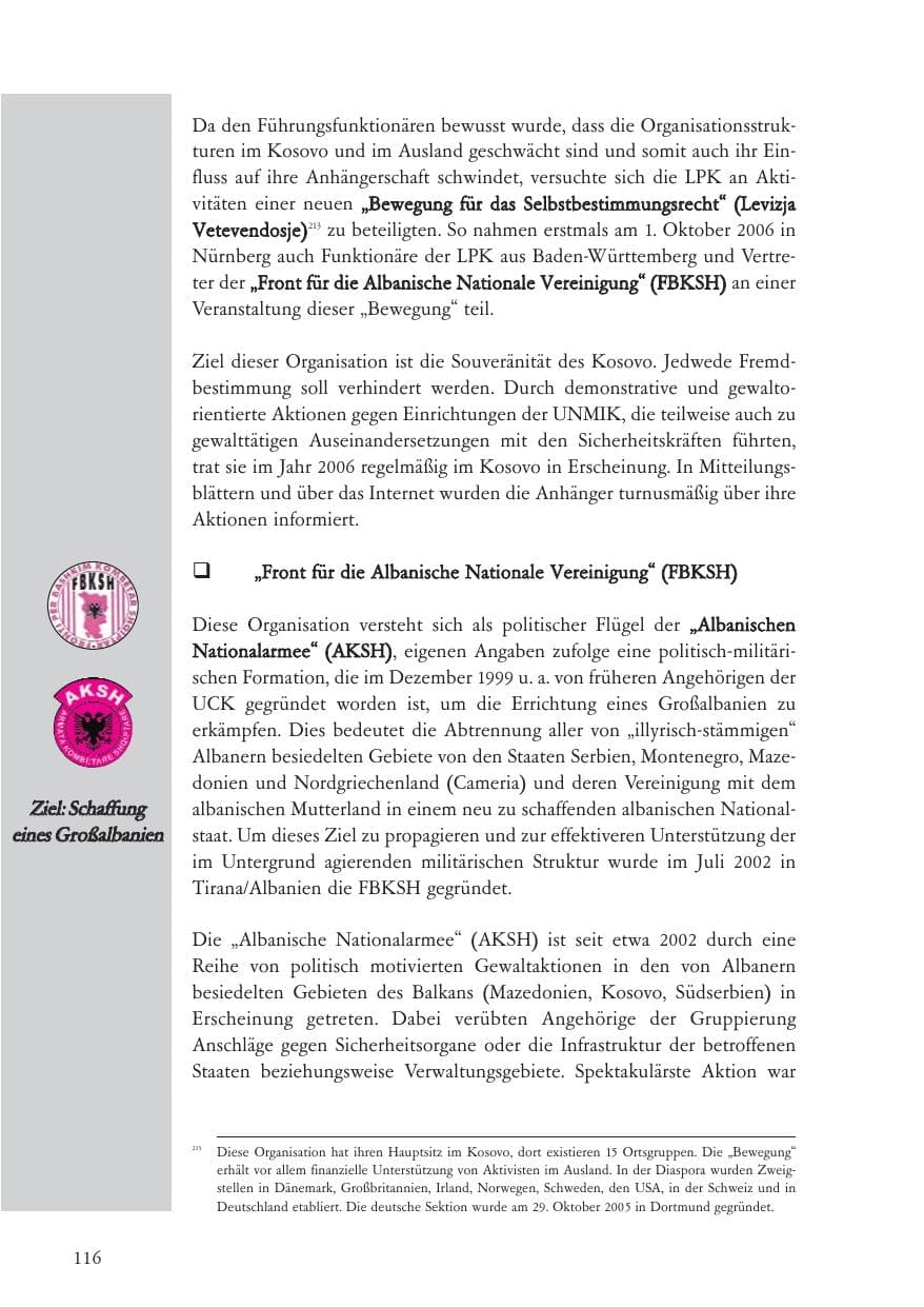 Seite 117 des Verfassungsschutzbericht 2006 Baden-Württemberg