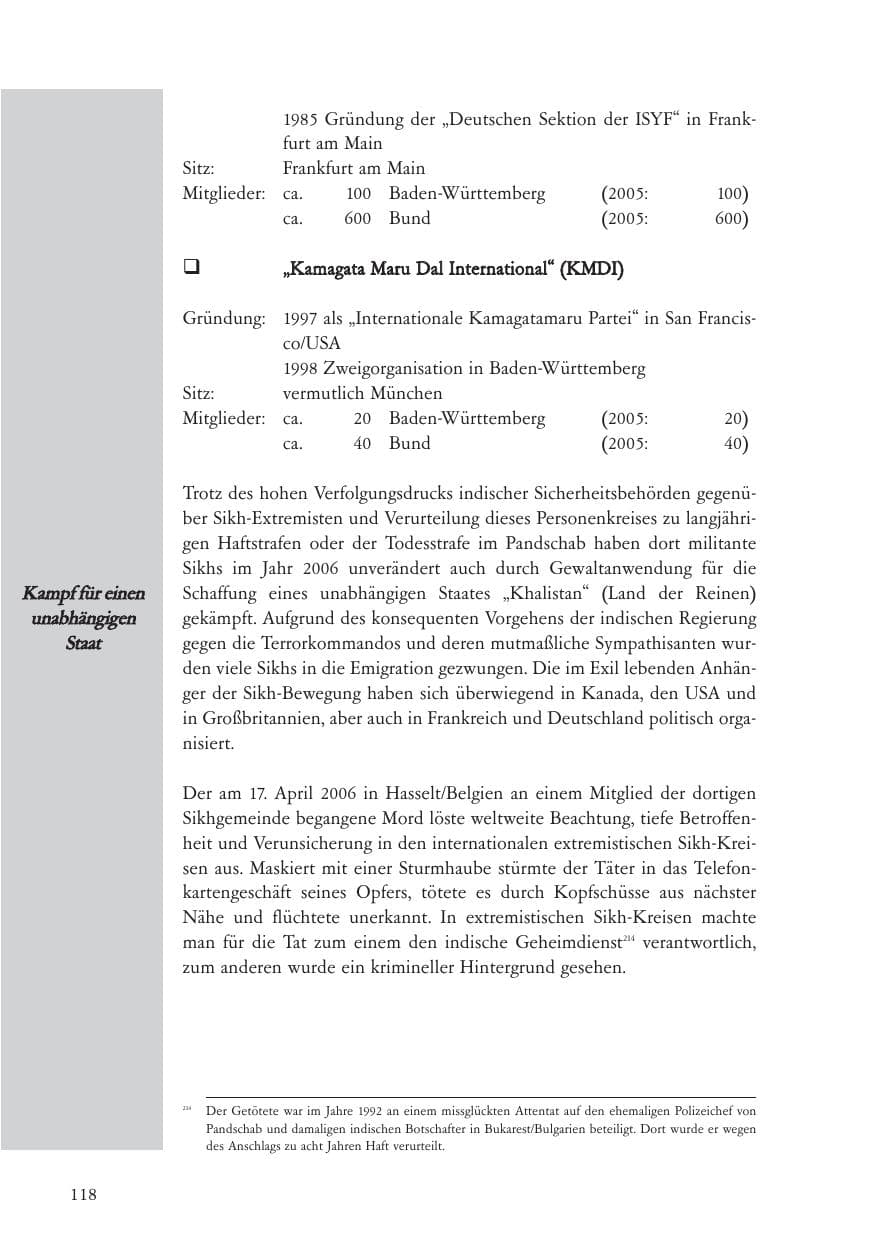 Seite 119 des Verfassungsschutzbericht 2006 Baden-Württemberg