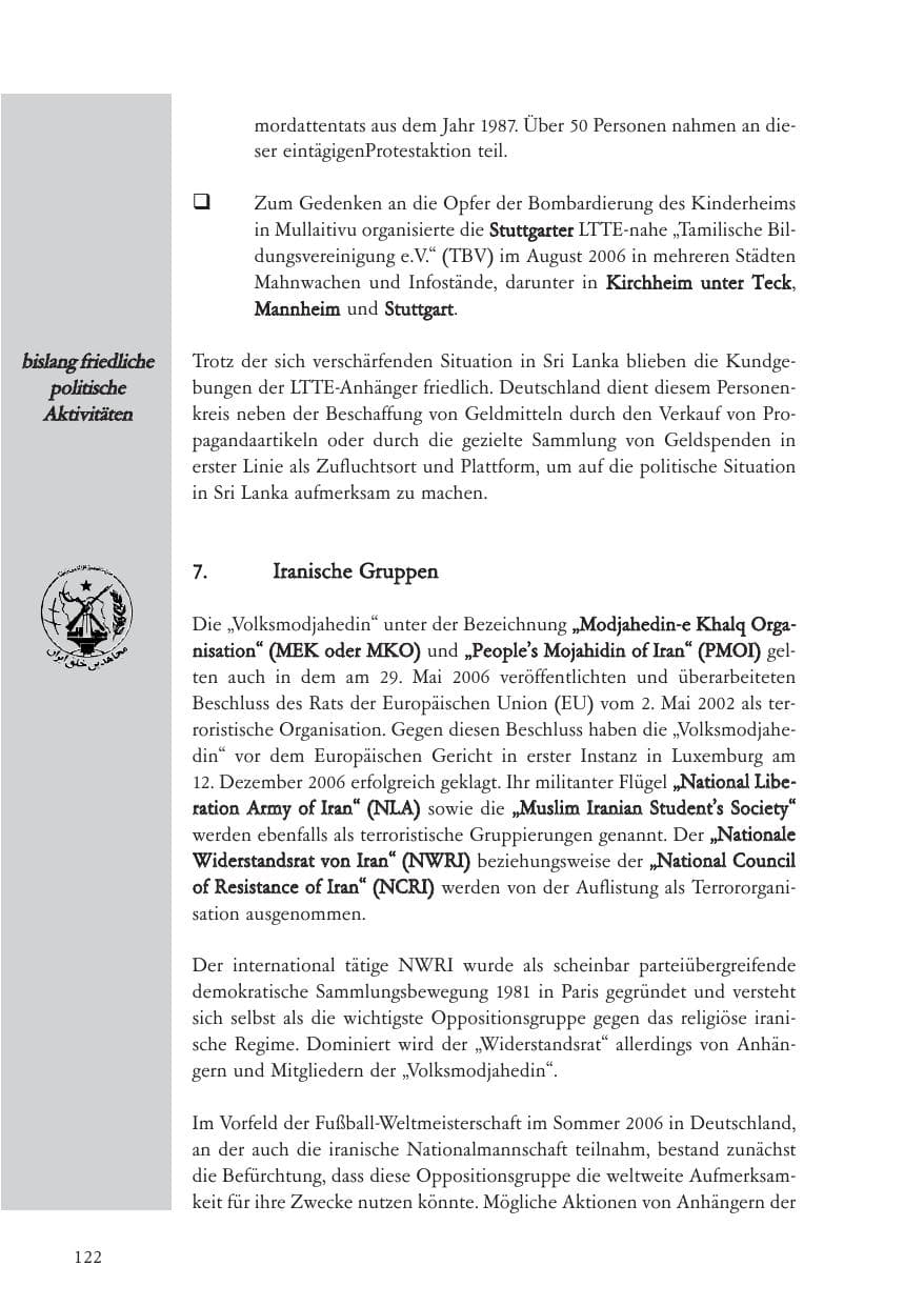 Seite 123 des Verfassungsschutzbericht 2006 Baden-Württemberg