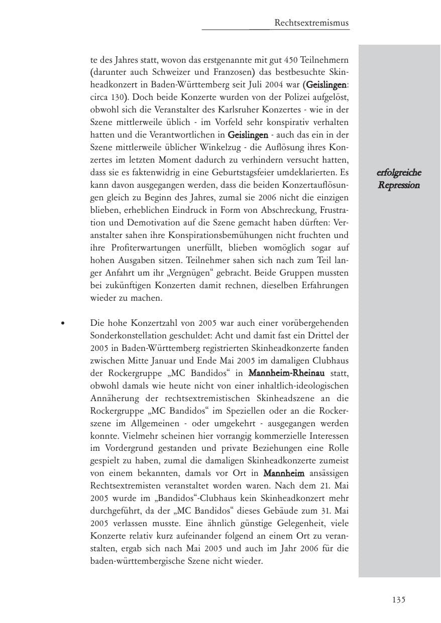 Seite 136 des Verfassungsschutzbericht 2006 Baden-Württemberg