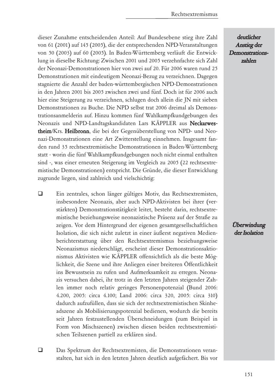 Seite 152 des Verfassungsschutzbericht 2006 Baden-Württemberg