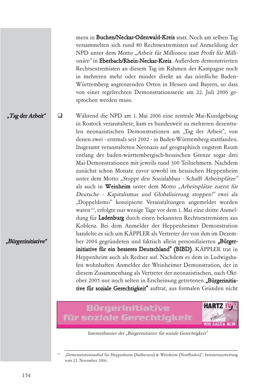 Seite 155 des Verfassungsschutzbericht 2006 Baden-Württemberg