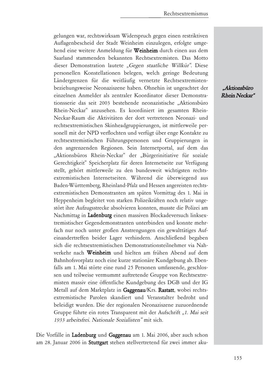 Seite 156 des Verfassungsschutzbericht 2006 Baden-Württemberg