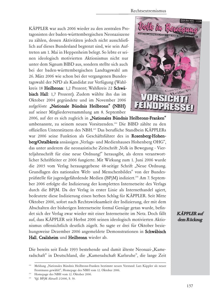 Seite 158 des Verfassungsschutzbericht 2006 Baden-Württemberg