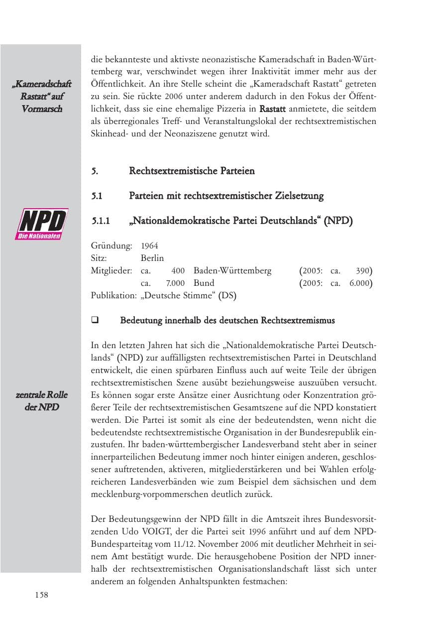 Seite 159 des Verfassungsschutzbericht 2006 Baden-Württemberg