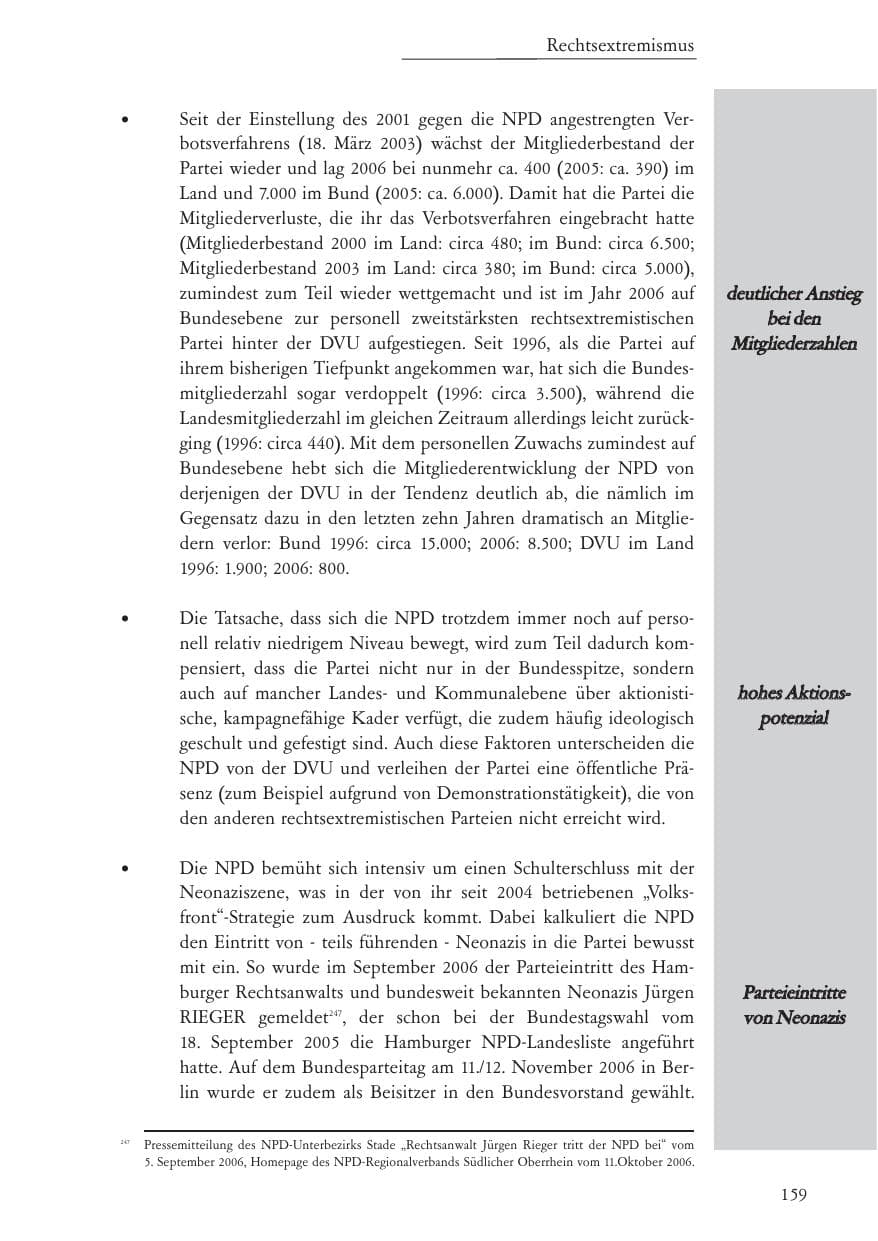 Seite 160 des Verfassungsschutzbericht 2006 Baden-Württemberg