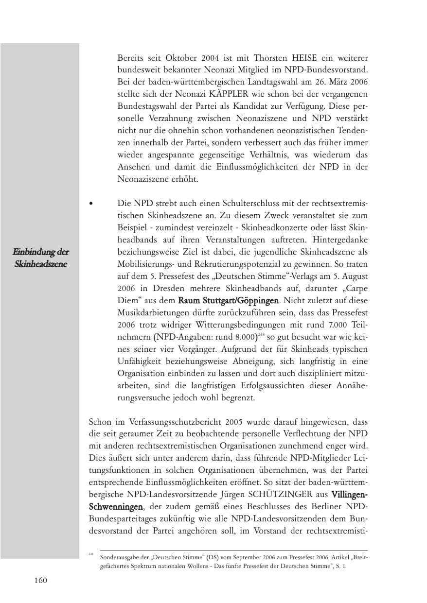 Seite 161 des Verfassungsschutzbericht 2006 Baden-Württemberg