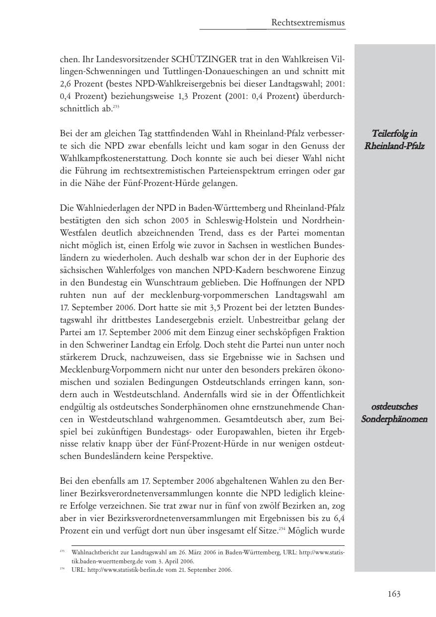 Seite 164 des Verfassungsschutzbericht 2006 Baden-Württemberg