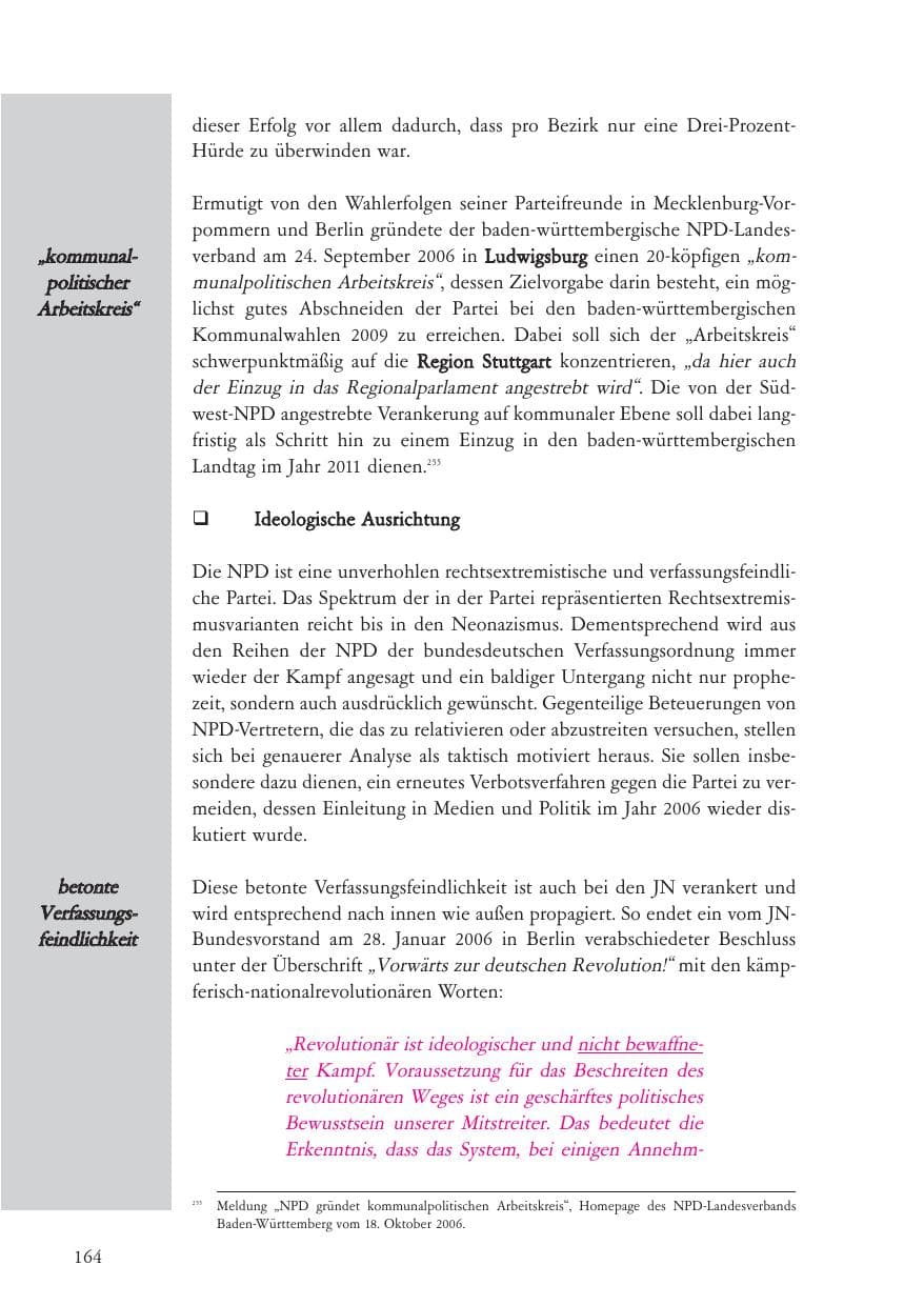 Seite 165 des Verfassungsschutzbericht 2006 Baden-Württemberg